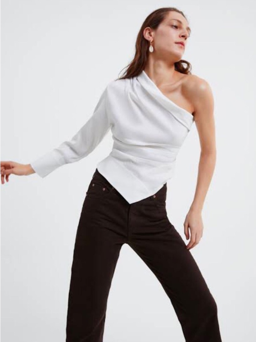 Zara One-Shoulder Linen Top